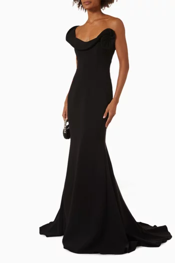 Rosette Mermaid Gown in Crepe