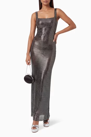 Square-neck Rhinestone Maxi Dress