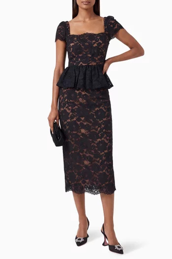 Fine Lace Peplum Midi Dress