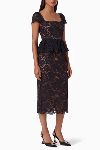 Fine Lace Peplum Midi Dress