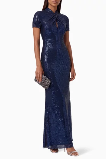 Rhinestone Twist Maxi Dress in Mesh