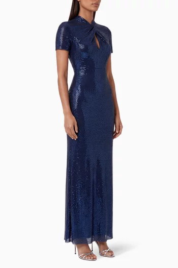 Rhinestone Twist Maxi Dress in Mesh