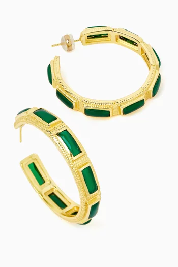 MEDIUM-SIZED STATEMENT HOOPS EARRINGS FEATURING BRAIDED TEXTURE DETAILING AND HANDCUT GEMSTONES. BRONZE BASE WITH 18K GOLD MICROPLATING:Green    :One Size|220136680
