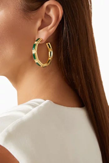 MEDIUM-SIZED STATEMENT HOOPS EARRINGS FEATURING BRAIDED TEXTURE DETAILING AND HANDCUT GEMSTONES. BRONZE BASE WITH 18K GOLD MICROPLATING:Green    :One Size|220136680
