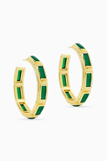 MEDIUM-SIZED STATEMENT HOOPS EARRINGS FEATURING BRAIDED TEXTURE DETAILING AND HANDCUT GEMSTONES. BRONZE BASE WITH 18K GOLD MICROPLATING:Green    :One Size|220136680