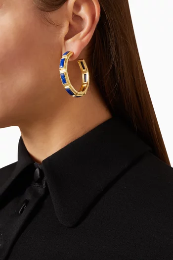 MEDIUM-SIZED STATEMENT HOOPS EARRINGS FEATURING BRAIDED TEXTURE DETAILING AND HANDCUT GEMSTONES. BRONZE BASE WITH 18K GOLD MICROPLATING:Turquoise/Aqua:One Size|220136695