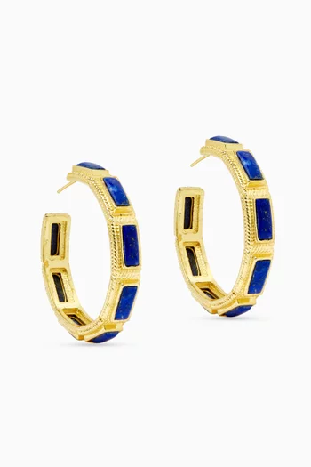 MEDIUM-SIZED STATEMENT HOOPS EARRINGS FEATURING BRAIDED TEXTURE DETAILING AND HANDCUT GEMSTONES. BRONZE BASE WITH 18K GOLD MICROPLATING:Turquoise/Aqua:One Size|220136695