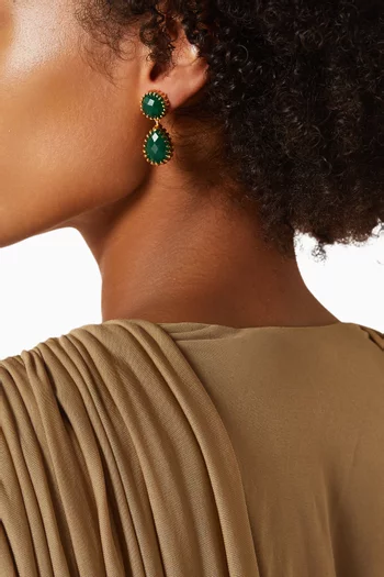 DOUBLE-DROP EARRINGS FEATURING FACETED ROUND AND PEAR CUT STONES IN AN INTRICATE SCULPTURAL WITH BRONZE BASE WITH 18K GOLD MICROPLATING:Green    :One Size|220136699