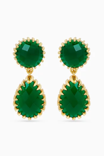 DOUBLE-DROP EARRINGS FEATURING FACETED ROUND AND PEAR CUT STONES IN AN INTRICATE SCULPTURAL WITH BRONZE BASE WITH 18K GOLD MICROPLATING:Green    :One Size|220136699