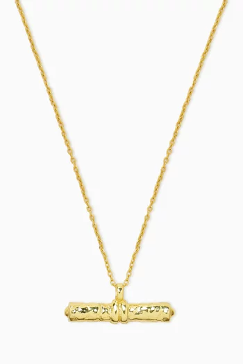 ORGANIC HAMMERED TOGGLE PENDANT NECKLACE ON 16" ADJUSTABLE CHAIN BRONZE BASE WITH 18K GOLD MICROPLATING:Gold    :One Size|220136701