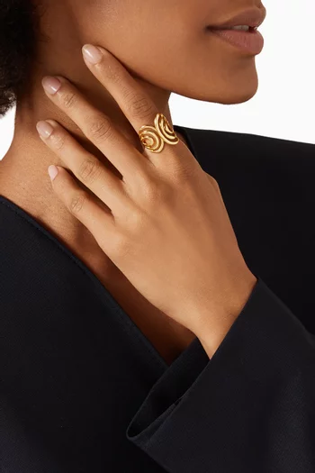 FLUID, LAYERED CURVES WITH AN ADJUSTABLE OPEN BAND FOR A FLEXIBLE FIT RING IN BRONZE BASE WITH 18K GOLD MICROPLATING:Gold    :One Size|220136686