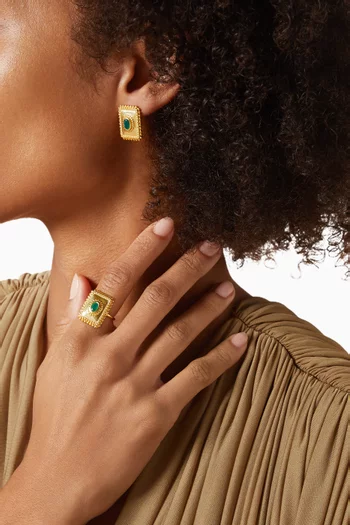 VINTAGE INSPIRED STATEMENT RING GEMSTONE FRAMED BY INTRIDCATE BEAD DETAILING AND TEXTURED GOLD-TONE METALWORK WITH BRONZE BASE WITH 18K GOLD MICROPLATING:Green    :One Size|220136685