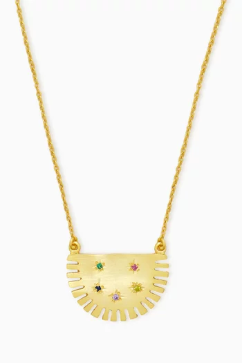 DELICATE PENDANT NECKLACE WITH STARBURST MOTIF AND HANDSET CZ STONES. INSPIRED BY RADIANT SUNRAYS WITH BRONZE BASE WITH 18K GOLD MICROPLATING:Multi Colour:One Size|220136678