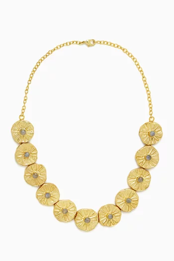 SUN BURST COINS WITH HANDCUT GEMSTONE CENTERS TO MAKE A BOLD CHOKER WITH 18K GOLD MICROPLATING:White    :One Size|220136694