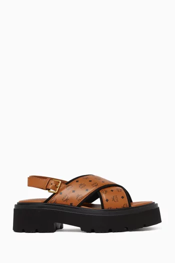 Flat Sandals in Visetos Canvas