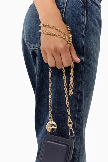 AYA PHONE CHAIN IN HAMMERED BRASS, GOLD-PLATED, SWIVEL CLASPS AND STAINLESS STEEL RINGS 120CM LONG CHAIN:GOLD:One Size|220139918