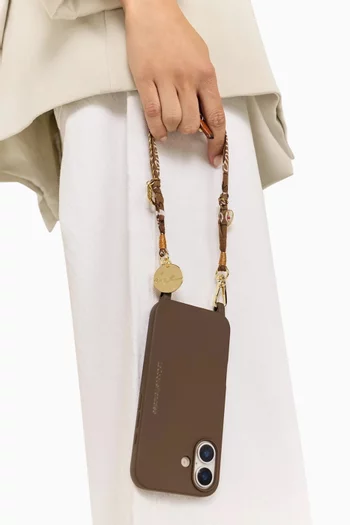 LAIA PHONE CHAIN IN COTTON VEIL, CHARMS MADE OF SEMI-PRECIOUS STONES AND STAINLESS STEEL, SWIVEL CLASPS AND STAINLESS STEEL RINGS 40CM SHORT CHAIN:Brown:One Size|220139923