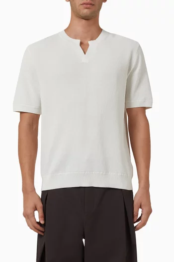 Open-collar Henley T-shirt in Cotton Blend
