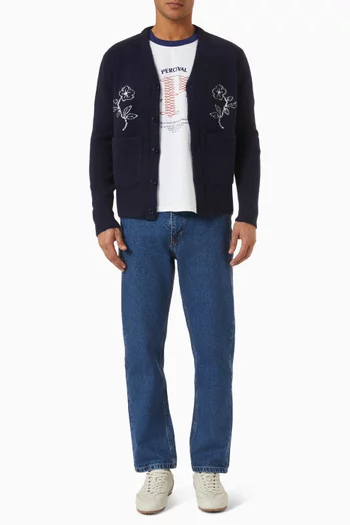 Gibson White Glove Jacquard Cardigan in Mohair-blend