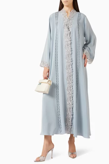 Lace-embellished Abaya in Nada