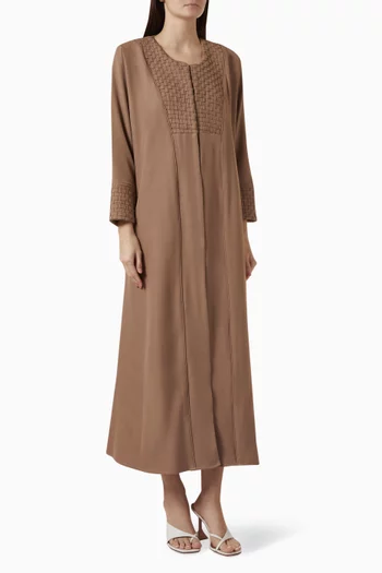 Grid-panel Pintuck Abaya in Crepe