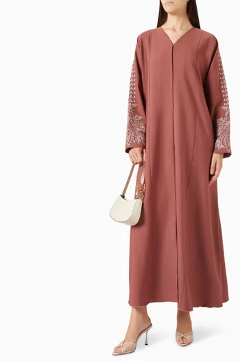 Pearl-embellished Abaya in Crepe