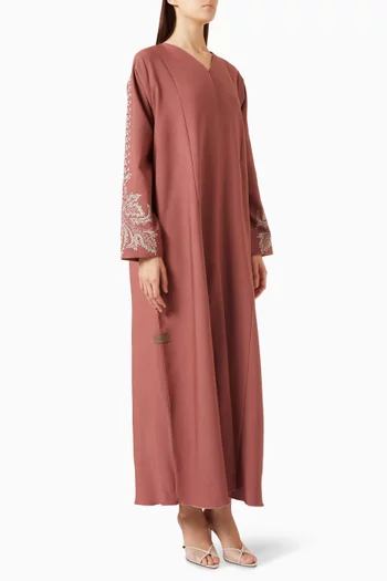 Pearl-embellished Abaya in Crepe