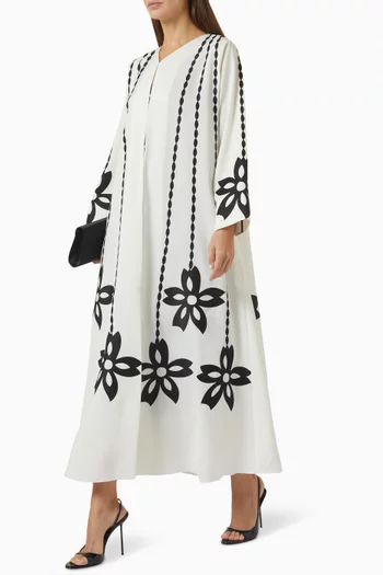 Contrast Chain Laser-cut Abaya in Crepe