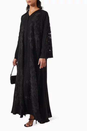 All-over Lace Embellished Abaya in Nada