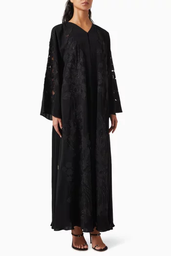 All-over Lace Embellished Abaya in Nada