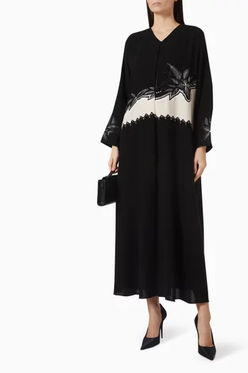 Thread-panel Embroidered Abaya in Crepe
