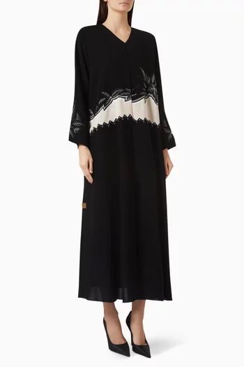Thread-panel Embroidered Abaya in Crepe