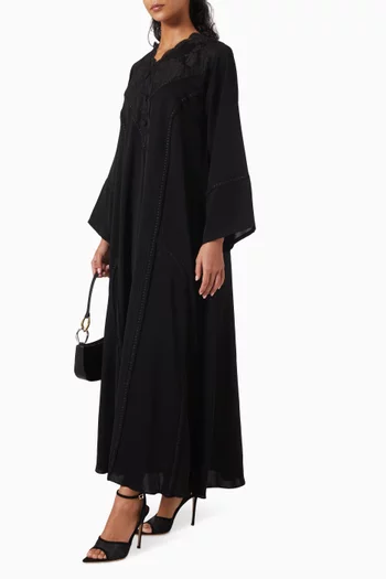 Lace-embellished Abaya in Nada