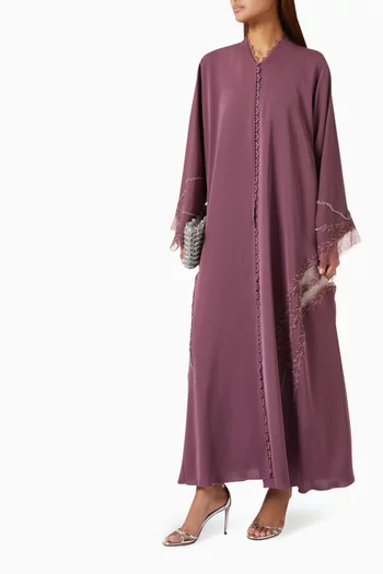 Lace-embellished Abaya in Nada