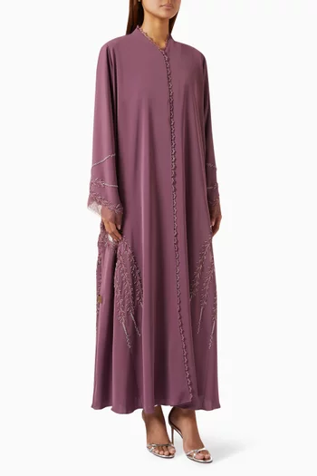 Lace-embellished Abaya in Nada