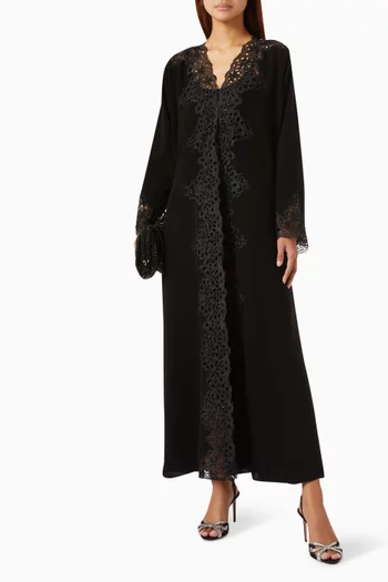 Lace-embroidered Abaya in Crepe