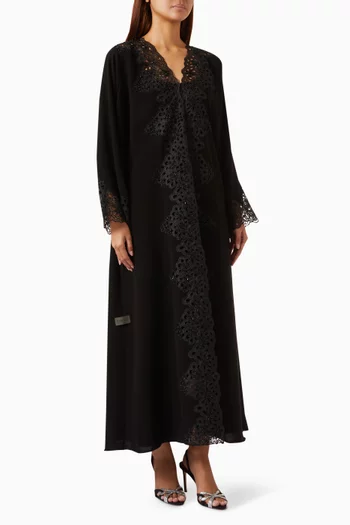 Lace-embroidered Abaya in Crepe