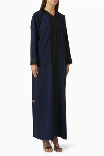 Tonal Cord Embroidered Abaya in Crepe