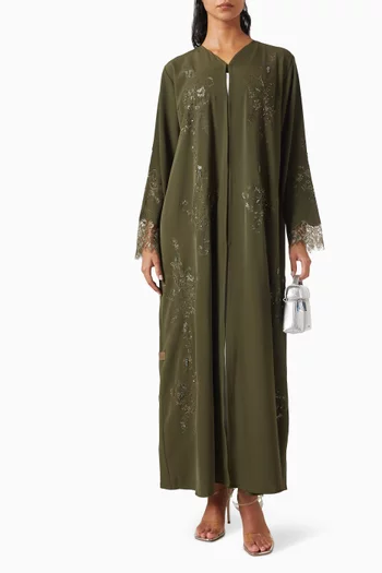 Tonal Lace Embellished Abaya in Crepe