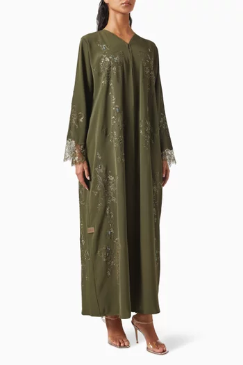 Tonal Lace Embellished Abaya in Crepe