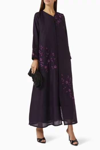 3D Thread Embellished Abaya in Linen