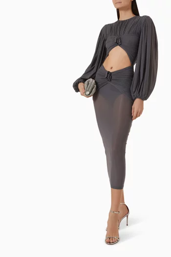 Nácar Floral-appliqué Cutout Dress