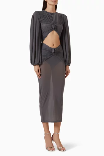 Nácar Floral-appliqué Cutout Dress
