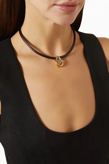 Molten Teardrop Cord Necklace in Brass & Silk
