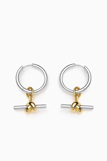 LUCY WILLIAMS HOOP AND KNOT T-BAR CHARM DROP EARRINGS IN A MIX OF SILVER AND GOLD:Multi Colour:One Size|220160646