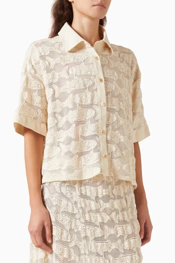 Bubbly Fish-motif Shirt in Cotton-linen