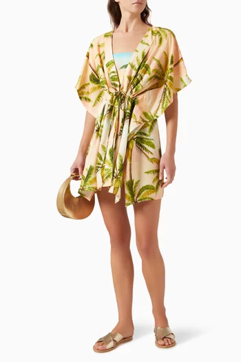 Vanilla Palm-print Kaftan in Viscose