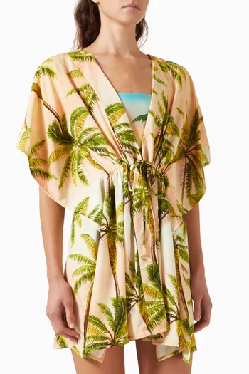 Vanilla Palm-print Kaftan in Viscose