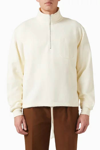 Quarter Zip Collared Drawstring Sweatshirt in Cotton