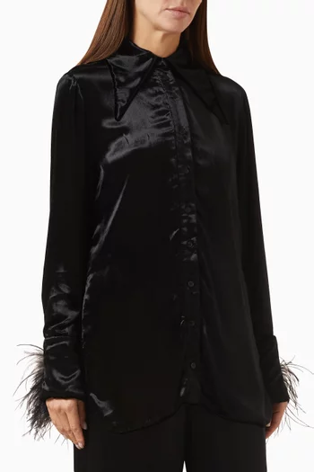 Tio Feather-trim Shirt in Velvet